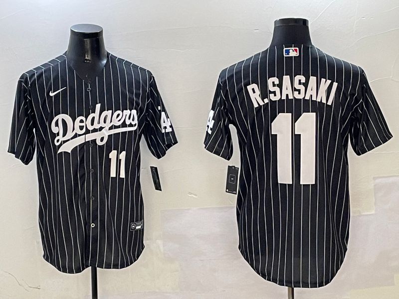 Men Los Angeles Dodgers 11 R.Sasaki Black Stripe Jointly Name 2025 Nike MLB Jersey style 10